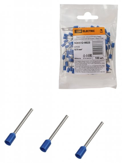Фотография товара 'Tdm Наконечник-гильза Е7518 0,75мм2 с изолированным фланцем, SQ0512-0023'