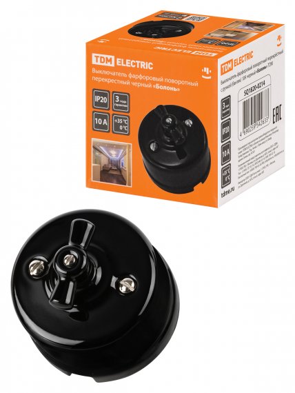 Фотография товара 'Tdm Выключатель фарфоровый поворотный перекрёстный с ручкой (бантик) 10А, SQ1820-0214'