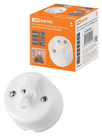 Фотография товара 'Tdm Выключатель фарфоровый поворотный 2-клавишный с ручкой (бантик) 10А, SQ1820-0010'