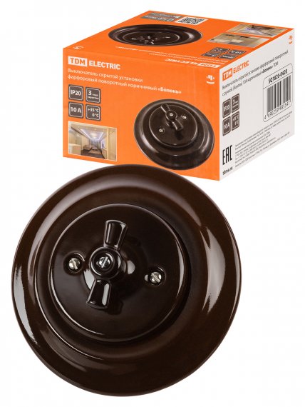 Фотография товара 'Tdm Выключатель скрытой установки фарфоровый поворотный с ручкой (бантик) 10А, SQ1820-0420'