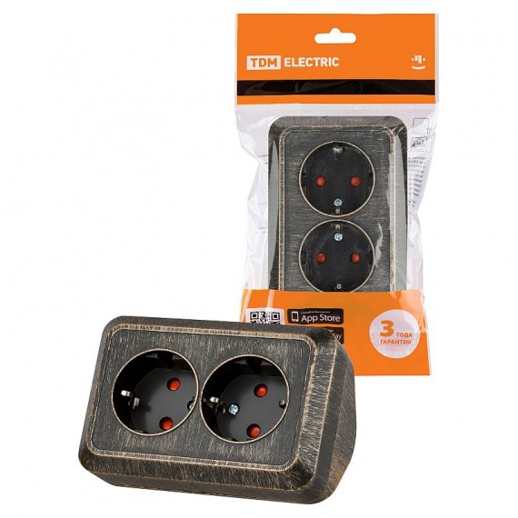 Фотография товара 'Tdm SQ1801-0290 Розетка угловая двойная 2П+3 открытой установки с з/ш IP20 250В 16А'