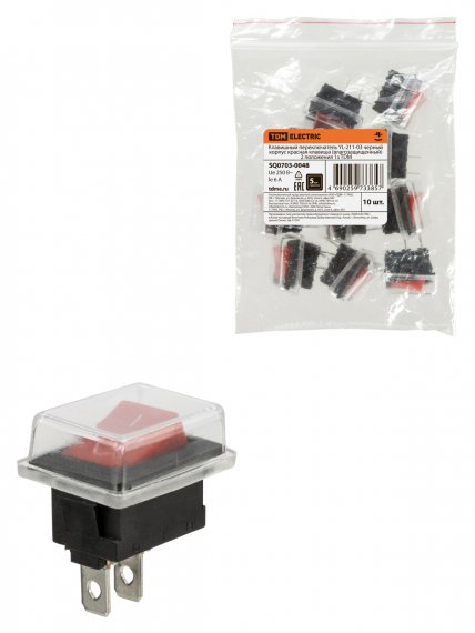 Фотография товара 'Tdm Клавишный переключатель YL-211-03 черный корпус красная клавиша (влагозащищенный) 2 положения 1з, SQ0703-0048'