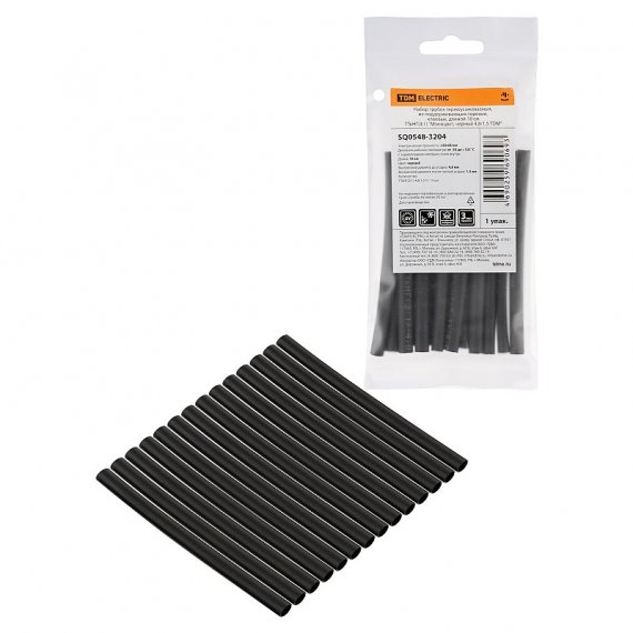 Фотография товара 'Tdm SQ0548-3204 Набор трубок термоусаживаемых, клеевых "Моноцвет, черный 4,8/1,5'