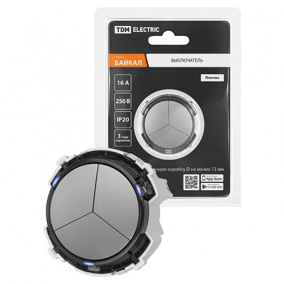 Фотография товара 'Tdm SQ1819-0326 Выключатель 3-кл. 16А 250В кнопочный механизм платина, "Байкал"'