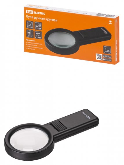 Фотография товара 'Tdm Лупа ручная круглая, d 68 мм, 6-ти кратное увеличение, LED подсветка, 2хАА, SQ1025-0904'