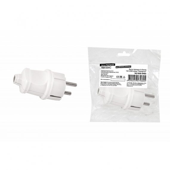 Фотография товара 'Tdm SQ1806-0403 Вилка прямая с/з белая 16А 250В серии "Народная"'