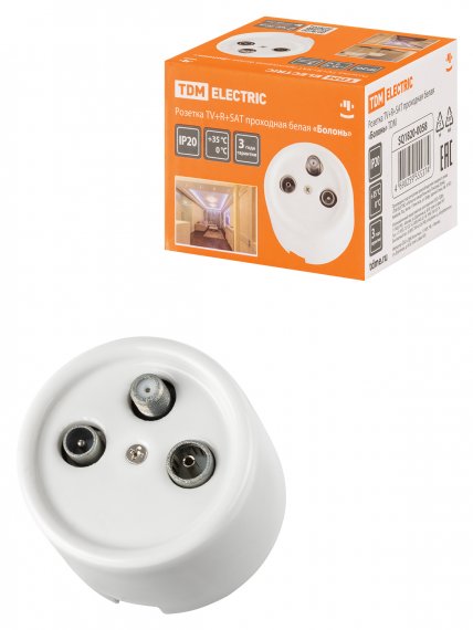 Фотография товара 'Tdm Розетка TV+R+ SAT проходная белая «Болонь» , SQ1820-0058'
