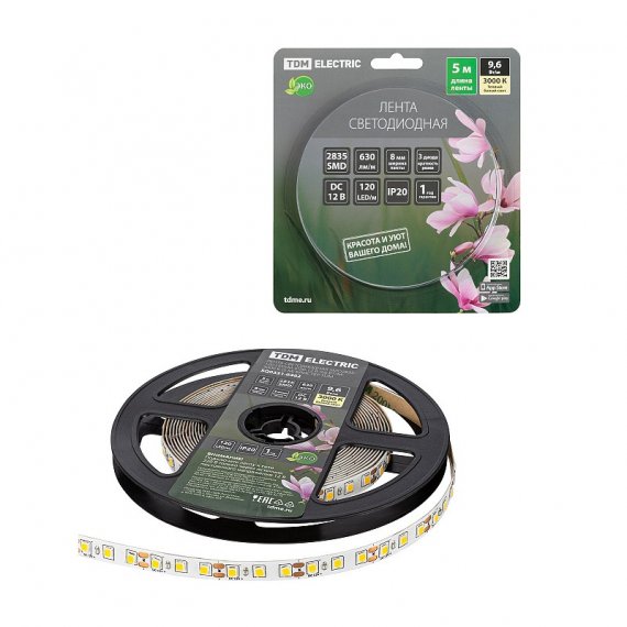 Фотография товара 'Tdm SQ0331-0362 Лента светодиодная SMD2835-120 LED/м-IP20-12 В-9,6 Вт/м-3000 К'