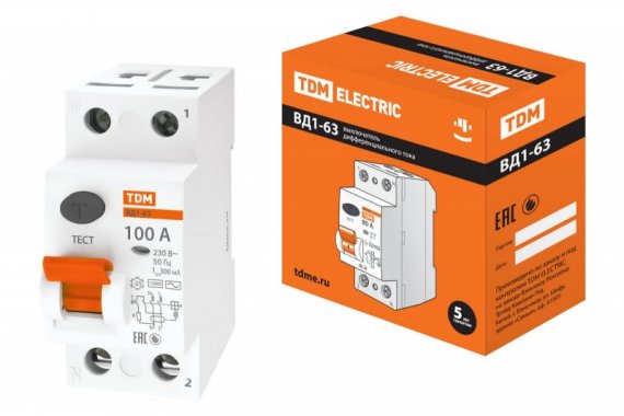 Фотография товара 'Tdm УЗО ВД1-63 2Р 100А 300мА SQ0203-0024'