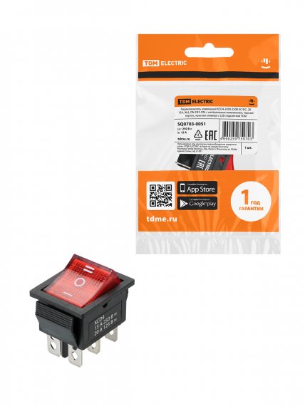 Фотография товара 'Tdm SQ0703-0051 KCD4-203N 250В AC/DC, 2P, 15А, (6с), ON-OFF-ON'