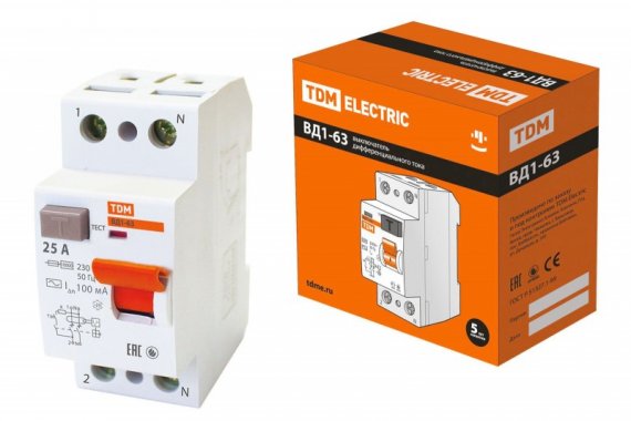 Фотография товара 'Tdm УЗО ВД1-63 2Р 25А 100мА SQ0203-0005'