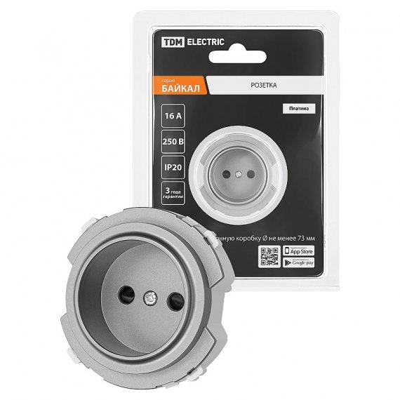Фотография товара 'Tdm SQ1819-0308 Розетка 2П 16А 250В с защ. шт. платина, "Байкал"'