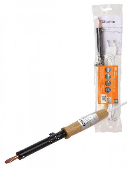 Фотография товара 'Tdm Паяльник ПД-60, ЭПСН, мощность 60 Вт, 230 В, деревянная ручка, плоское жало, "Гранит", SQ1025-0403'