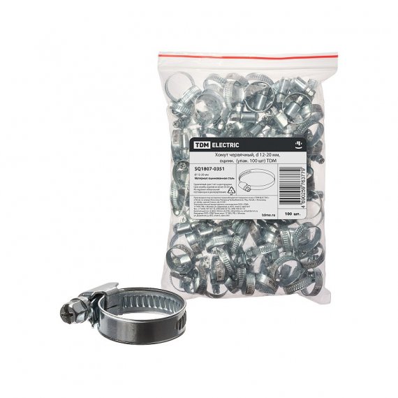 Фотография товара 'Tdm SQ1807-0351 Хомут червячный, d 12-20 мм, оцинк'