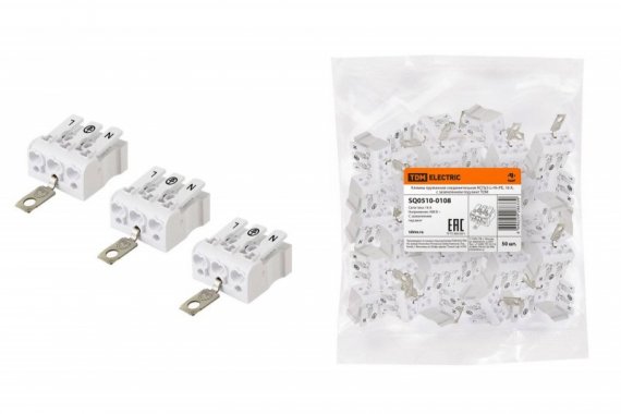 Фотография товара 'Tdm Клемма пружинная соединительная КСПз3-L+N+PE, 16 A, с заземлением под винт SQ0510-0108'