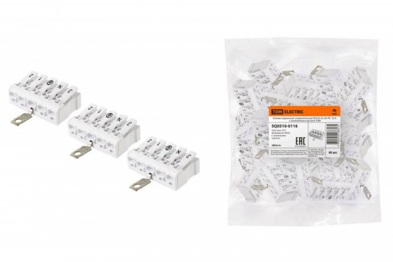 Фотография товара 'Tdm Клемма пружинная соединительная КСПз5-3L+N+PE, 16 A, с заземлением под винт SQ0510-0116'