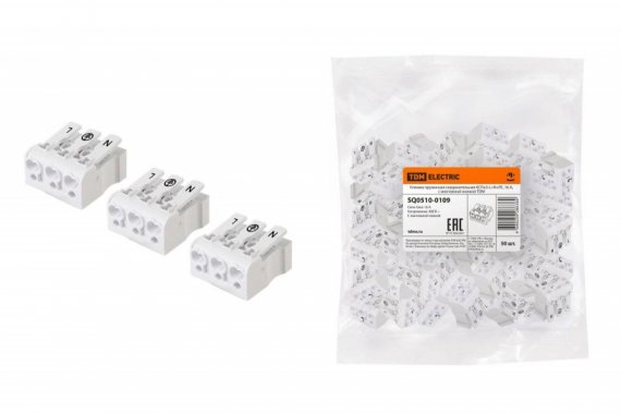 Фотография товара 'Tdm Клемма пружинная соединительная КСПн3-L+N+PE, 16 A, с монтажной ножкой SQ0510-0109'