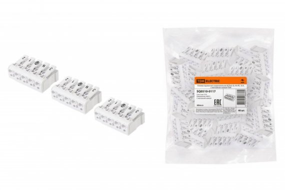 Фотография товара 'Tdm Клемма пружинная соединительная КСПн5-3L+N+PE, 16 A, с монтажной ножкой SQ0510-0117'