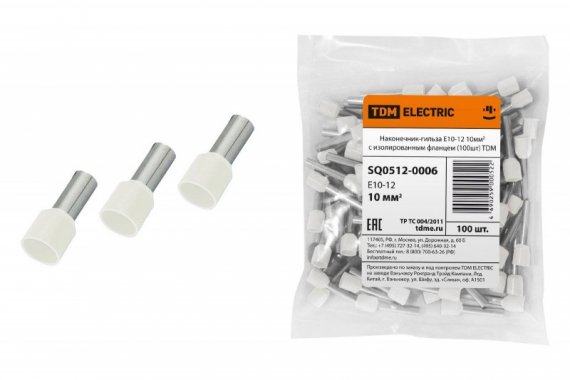 Фотография товара 'Tdm Наконечник-гильза Е10-12 10мм2 с изолированным фланцем SQ0512-0006'