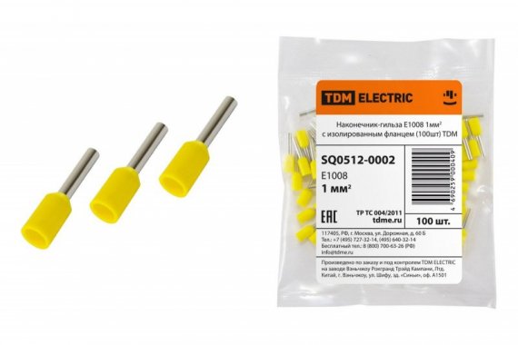 Фотография товара 'Tdm Наконечник-гильза Е1008 1мм2 с изолированным фланцем SQ0512-0002'