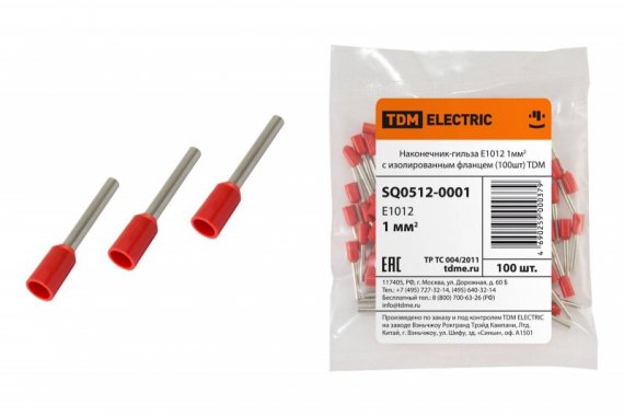 Фотография товара 'Tdm Наконечник-гильза Е1012 1мм2 с изолированным фланцем SQ0512-0001'