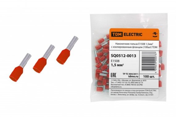 Фотография товара 'Tdm Наконечник-гильза Е1508 1,5мм2 с изолированным фланцем SQ0512-0013'