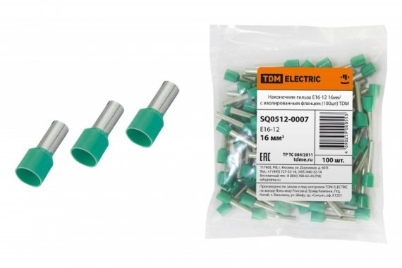 Фотография товара 'Tdm Наконечник-гильза Е16-12 16мм2 с изолированным фланцем SQ0512-0007'
