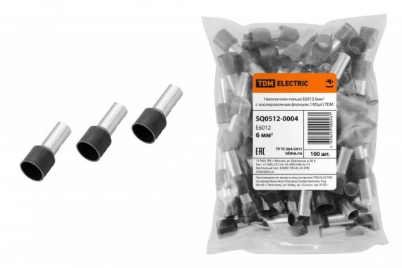 Фотография товара 'Tdm Наконечник-гильза Е6012 6мм2 с изолированным фланцем SQ0512-0004'