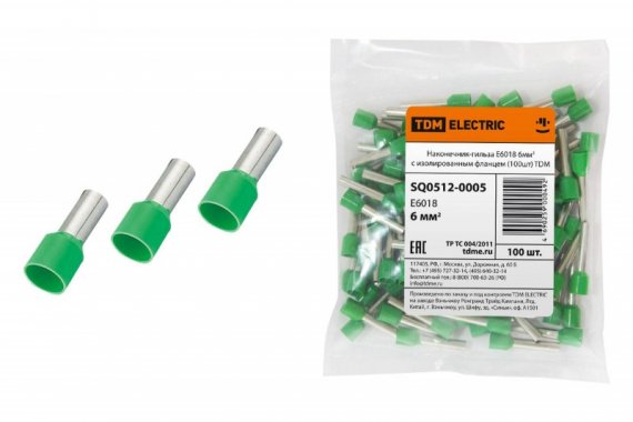 Фотография товара 'Tdm Наконечник-гильза Е6018 6мм2 с изолированным фланцем SQ0512-0005'
