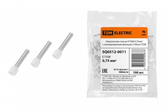 Фотография товара 'Tdm Наконечник-гильза Е7508 0,75мм2 с изолированным фланцем SQ0512-0011'