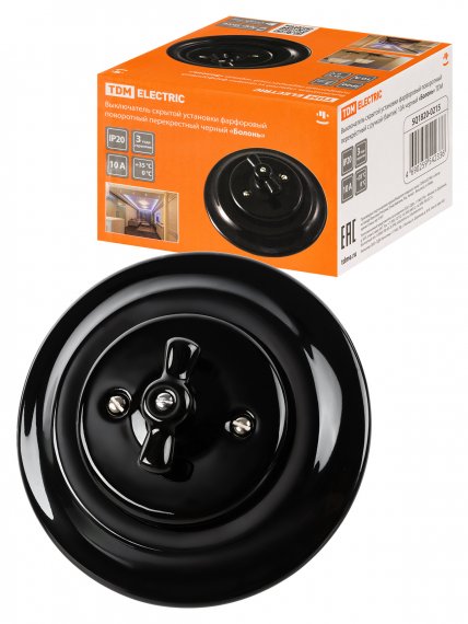 Фотография товара 'Tdm Выключатель скрытой установки фарфоровый поворотный перекрёстный с ручкой (бантик) 10А, SQ1820-0215'