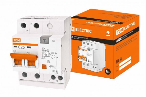 Фотография товара 'Tdm Дифференциальный автомат АД12 2Р 25А 30мА SQ0204-0011'