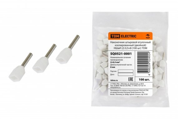 Фотография товара 'Tdm Наконечник штыревой втулочный изолированный (двойной) НШвИ SQ0521-0001'
