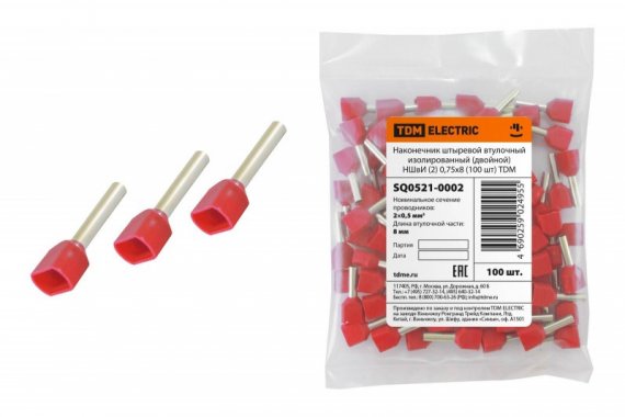 Фотография товара 'Tdm Наконечник штыревой втулочный изолированный (двойной) НШвИ SQ0521-0002'