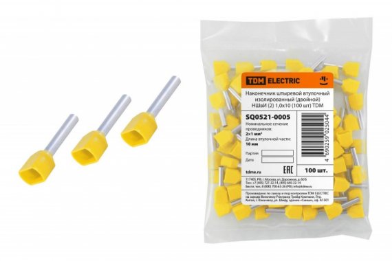 Фотография товара 'Tdm Наконечник штыревой втулочный изолированный (двойной) НШвИ SQ0521-0005'