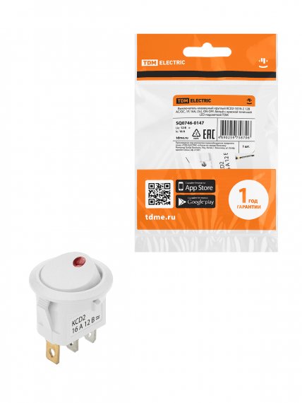 Фотография товара 'Tdm SQ0746-0147 KCD2-101N-2 12В AC/DC, 1P, 16А, (3с), ON-OFF'