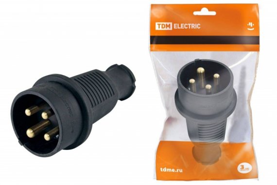 Фотография товара 'Tdm Вилка прямая каучук 3Р+РЕ 32А 380В IP44 SQ0612-0006'