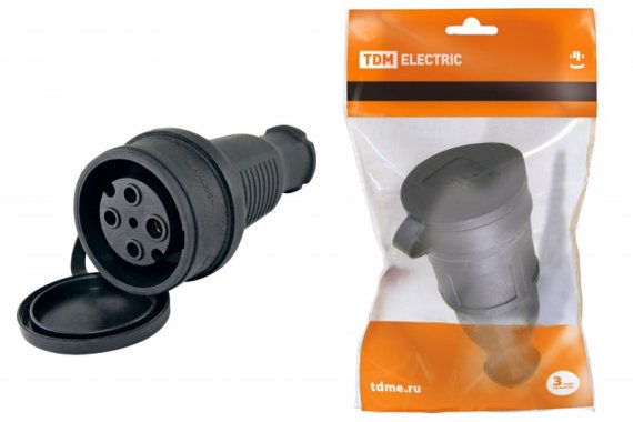 Фотография товара 'Tdm Разъем с заглушкой каучук 3Р+РЕ 32А 380В IP44 SQ0612-0007'