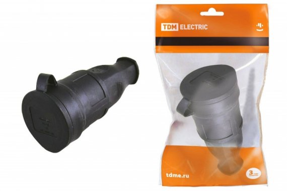 Фотография товара 'Tdm Розетка переносная с заглушкой каучук 2Р+РЕ 16А 250В IP44 SQ0612-0002'