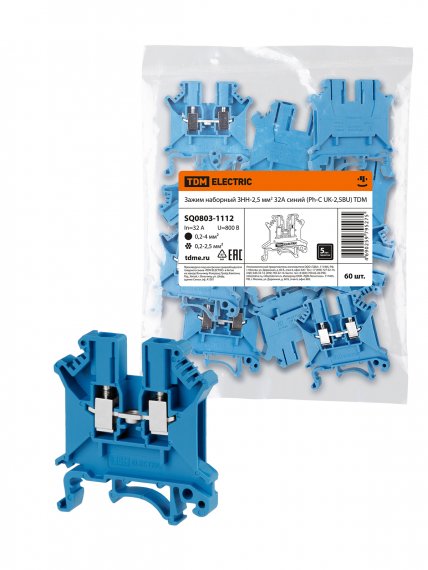 Фотография товара 'Tdm SQ0803-1112 Зажим наборный ЗНН-2,5мм2 32А синий (Ph-C UK-2,5BU)'