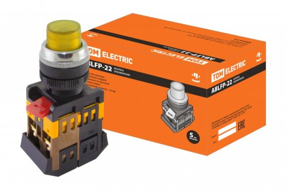 Фотография товара 'Tdm Кнопка ABLFP-22 желтый d22мм неон/230В SQ0704-0031'