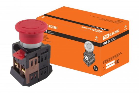 Фотография товара 'Tdm Кнопка AE-22 "Грибок" с фиксацией красный d22мм 230В 1з+1р SQ0704-0018'