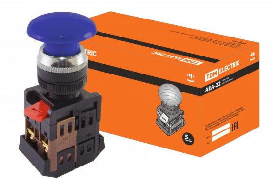 Фотография товара 'Tdm Кнопка AEА-22 "Грибок" синий d22мм 1з+1р SQ0704-0017'