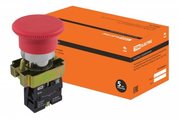 Фотография товара 'Tdm Кнопка BТ42 "Грибок" аварийная с фиксацией SQ0704-0053'