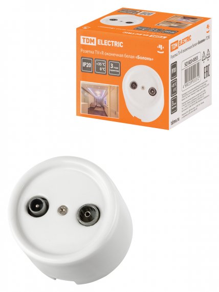 Фотография товара 'Tdm Розетка TV+R проходная белая «Болонь» , SQ1820-0056'
