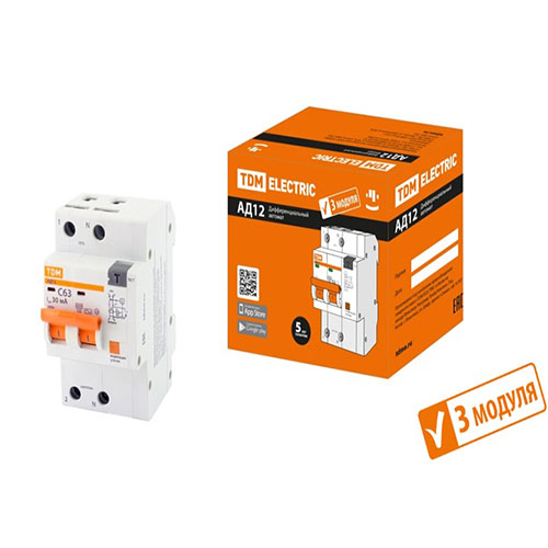 Фотография товара 'Tdm Дифференциальный автомат АД12 2Р 63А 300мА SQ0204-0125'