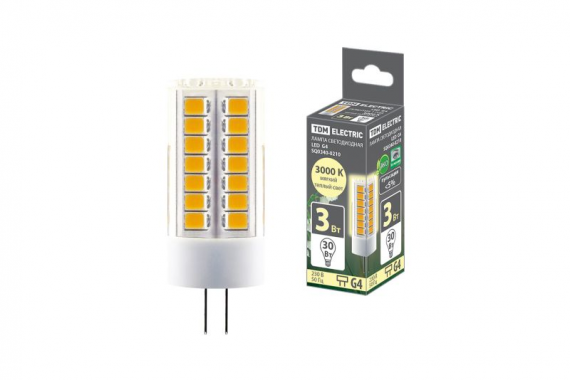 Фотография товара 'Tdm Лампа светодиодная G4-3 Вт-230 В-3000 К, SMD, 16x43 мм SQ0340-0210'