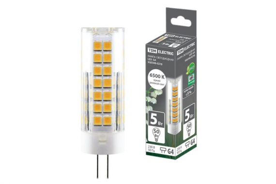 Фотография товара 'Tdm Лампа светодиодная G4-5 Вт-230 В-6500 К, SMD, 16x55 мм SQ0340-0218'