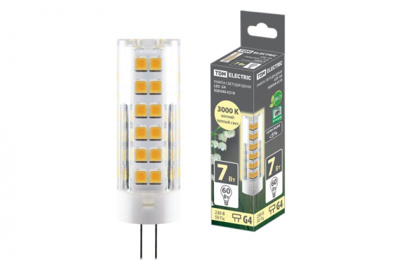 Фотография товара 'Tdm Лампа светодиодная G4-7 Вт-230 В-3000 К, SMD, 18,5x57 мм SQ0340-0219'