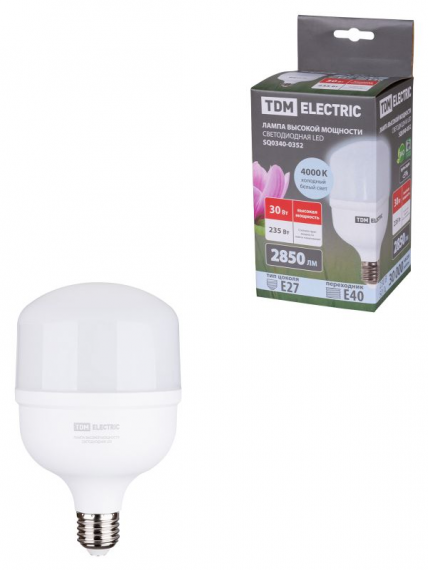 Фотография товара 'Tdm Лампа светодиодная T 30 Вт, 230 В, 4000 К, E27 (100x165 мм) SQ0340-0352'